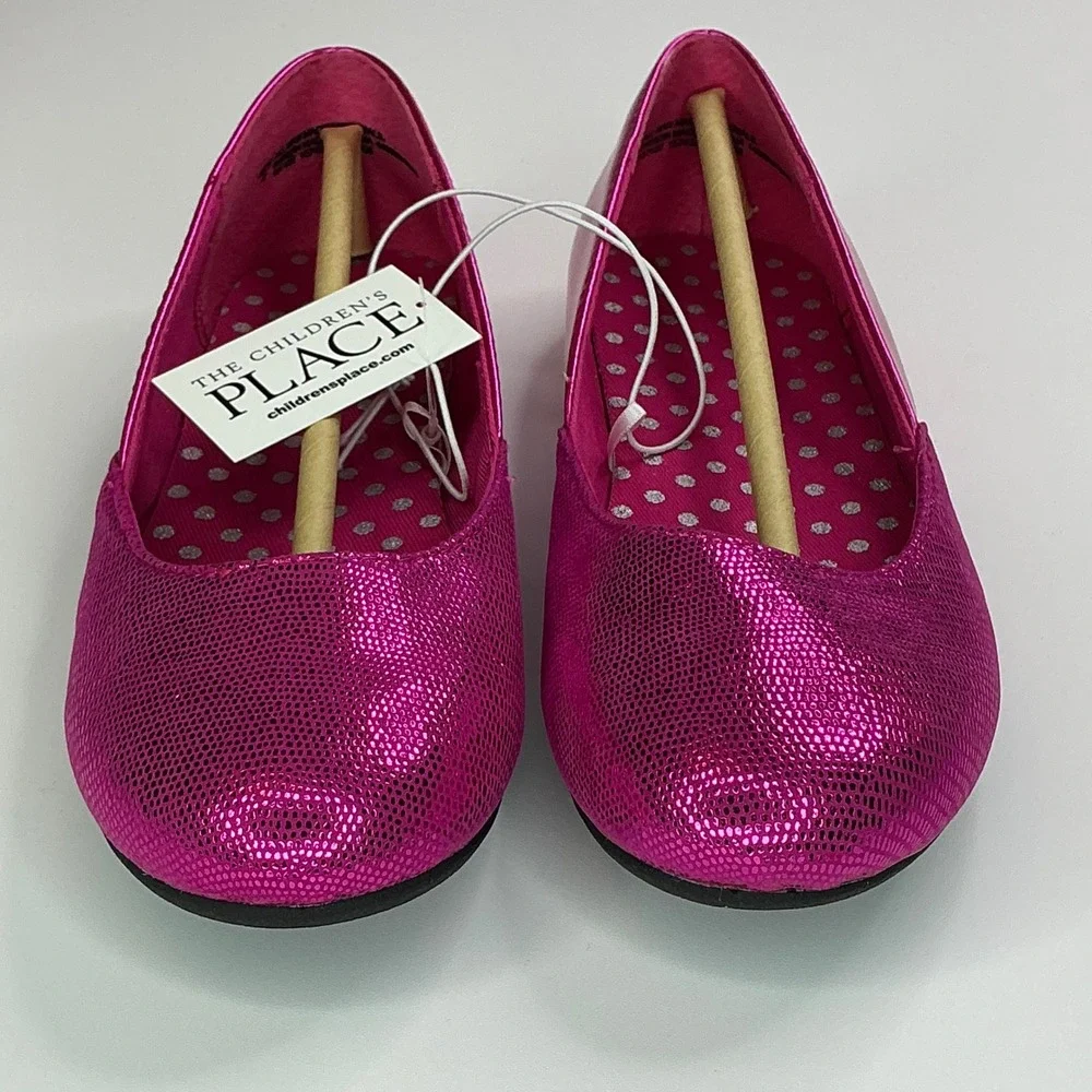 The Children's Place Pink Ballet Flats Youth Size 2 Metallic Fiesta Pink Sparkle